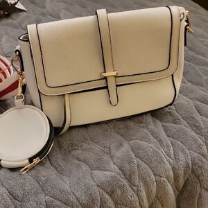 Chic White Shoulder Bag with Gold Accents